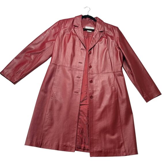 Vintage Leather Coat Tower Hill Collection Leather Button Up Coat Red Leather 14 - Picture 1 of 16